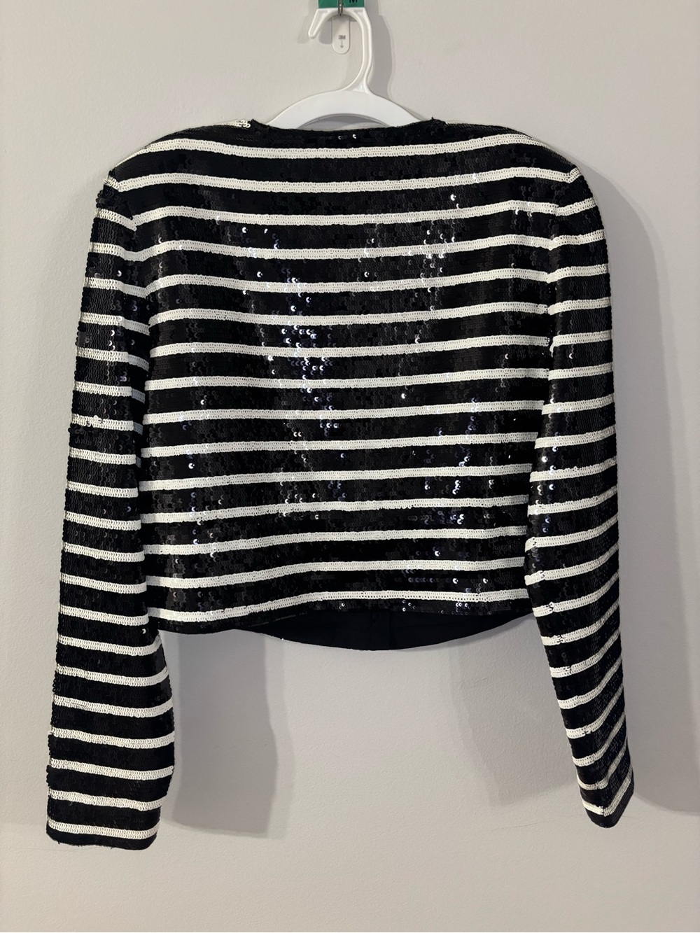 Veronica Beard Black and White Striped Sequin Cropped Jacket - Picture 5 of 5